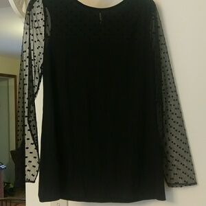 LOFT Black Sheer Polka Dot Sleeve Top
